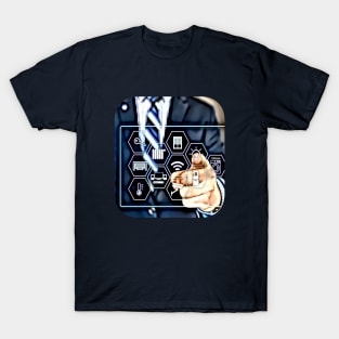 Man dark blue touching control panel make money T-Shirt